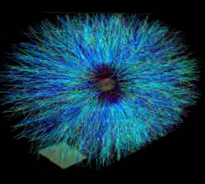 Video frame from rotating 3-D event display of a relativistic gold-gold collision